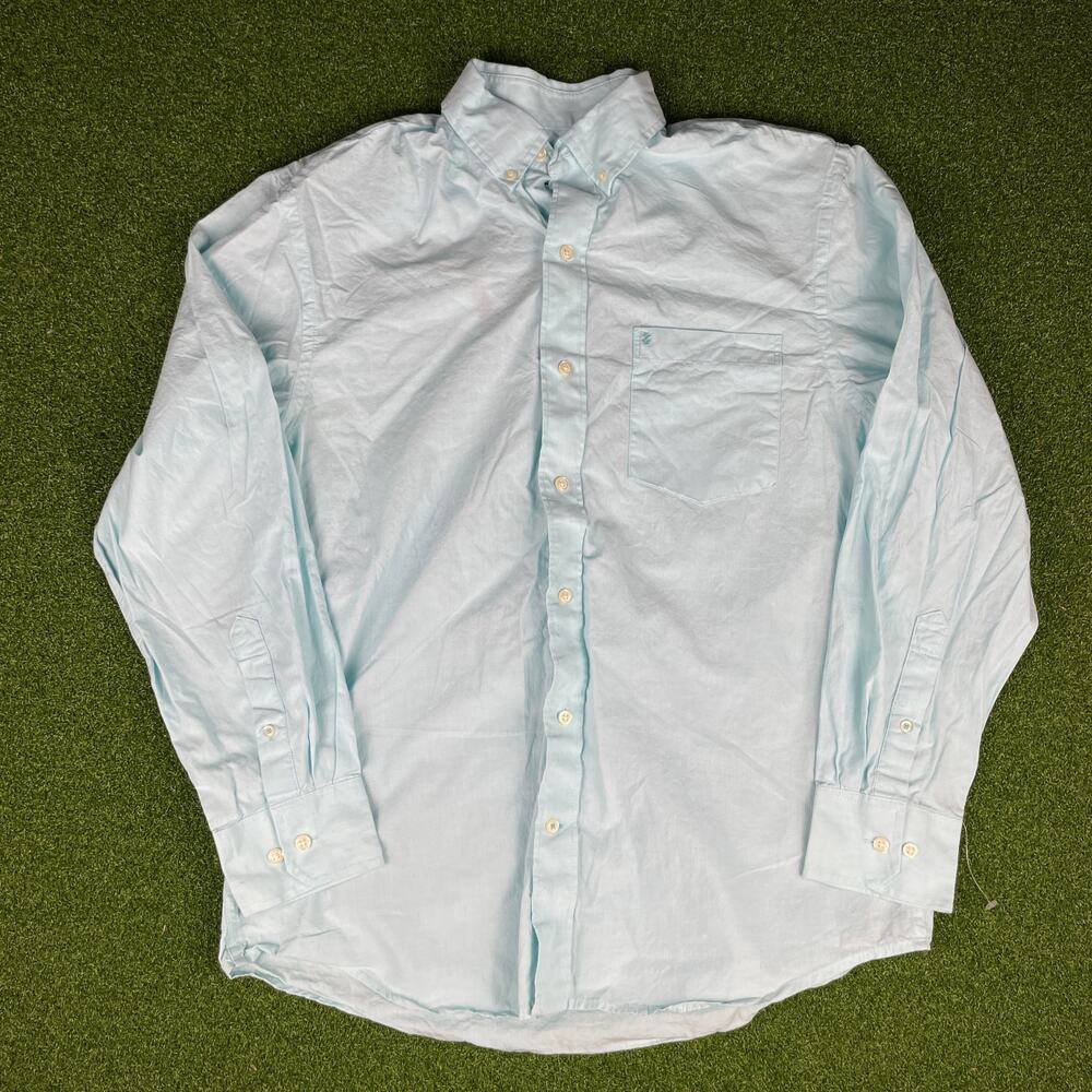 Vintage Izod Mens Light Blue Long Sleeve Button Down Shirt Sz M